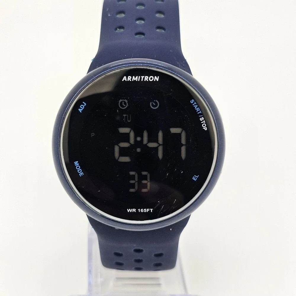 Armitron Digital Men's Watch 43MM Dark Blue‎ Case Dark Blue Gray Plastic Bands